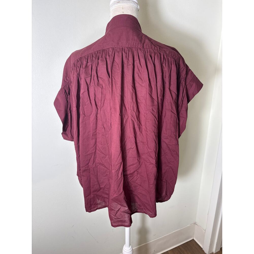 Vanessa Bruno Burgandy Cotton V Neck Top Sz XS/S - Picture 4 of 5